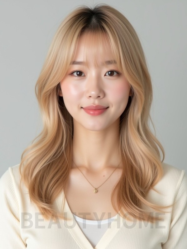 골든 블론드 쇄골 생머리+센터