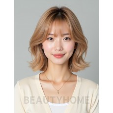 골든 블론드 어깨 레이어드 단발+커튼뱅