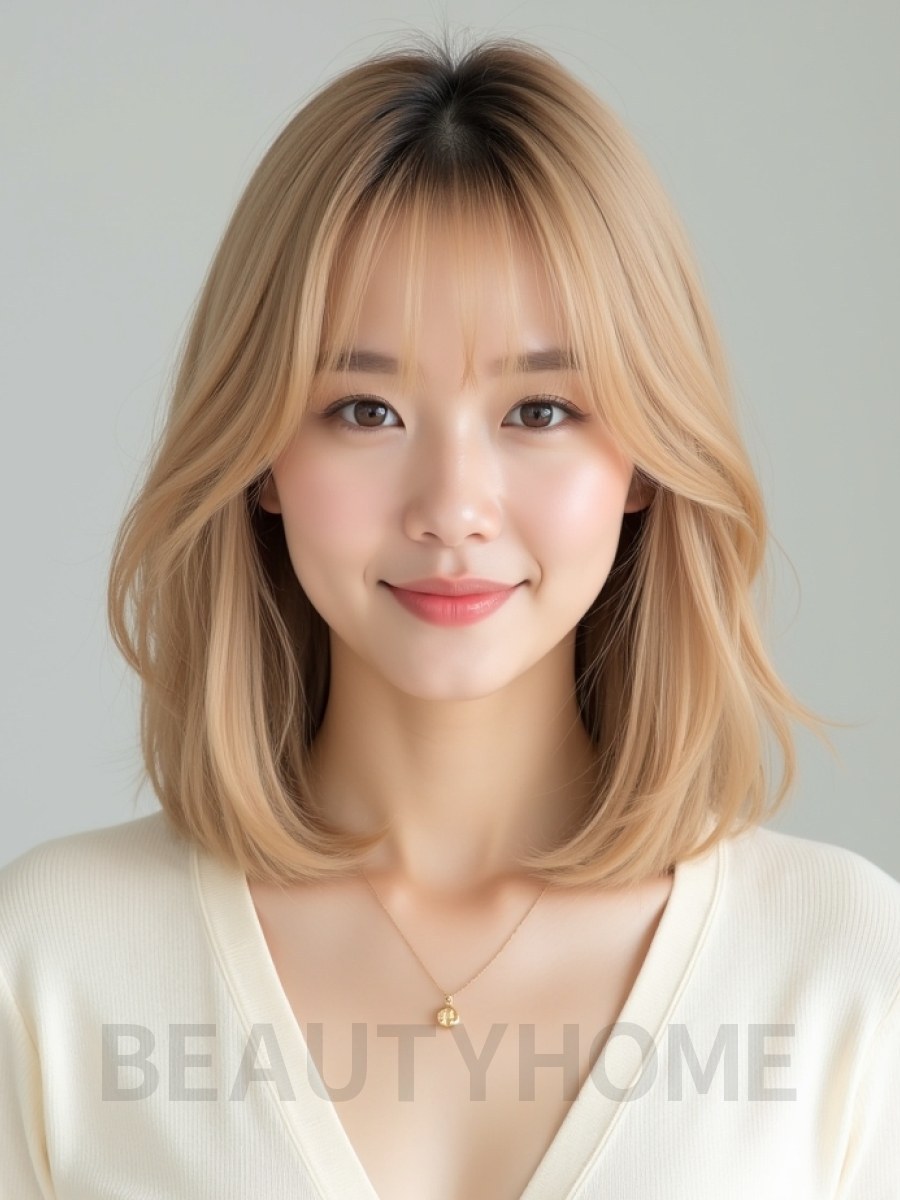 골든 블론드 턱밑 스트레이트 단발+풀뱅
