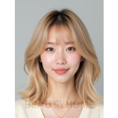 골든 블론드 쇄골 레이어드 단발+시스루뱅