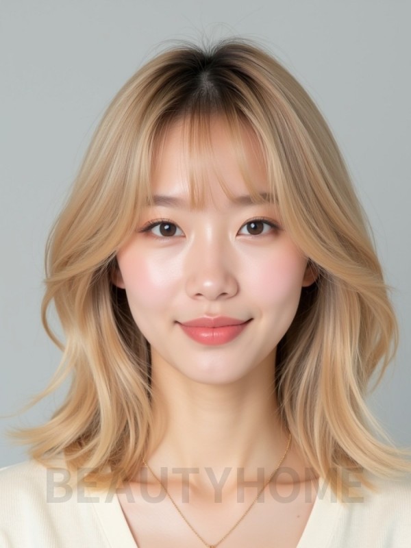 골든 블론드 쇄골 레이어드 단발+시스루뱅