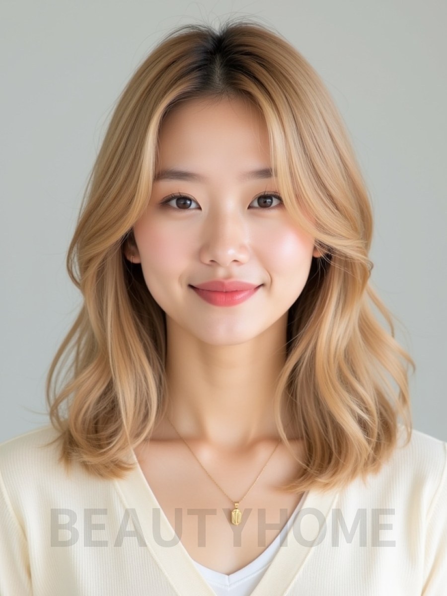 골든 블론드 어깨 레이어+센터