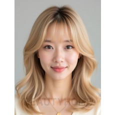 골든 블론드 쇄골 웨이브+사이드뱅
