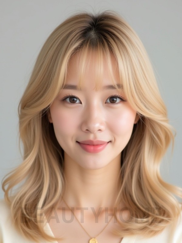 골든 블론드 쇄골 웨이브+사이드뱅