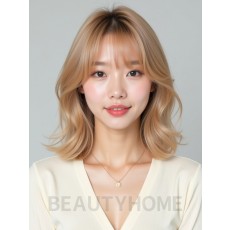 골든 블론드 어깨 그라데이션 단발+시스루뱅