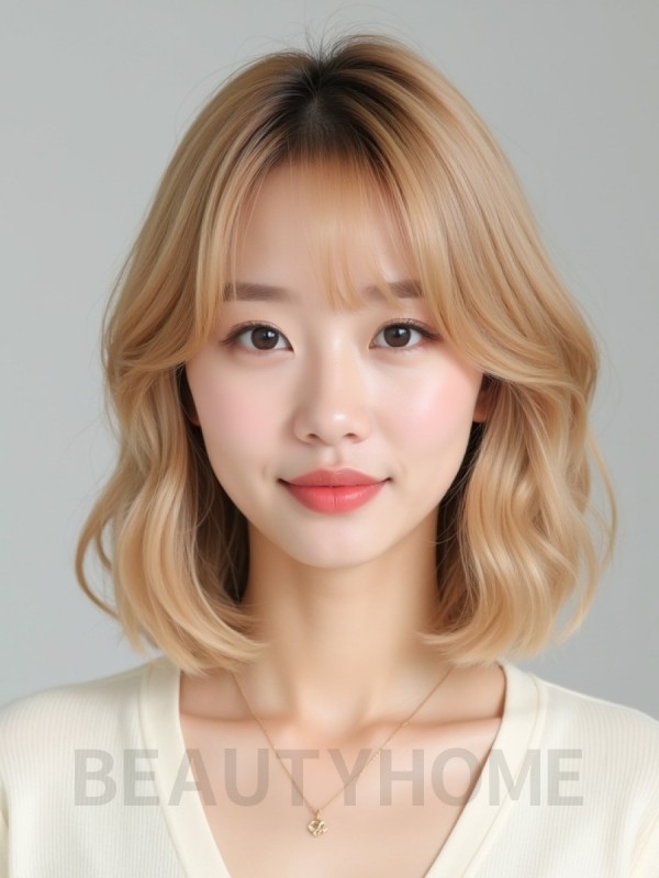 골든 블론드 쇄골 비대칭 단발+뱅