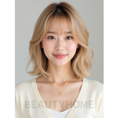 골든 블론드 어깨 인버티드 단발+뱅