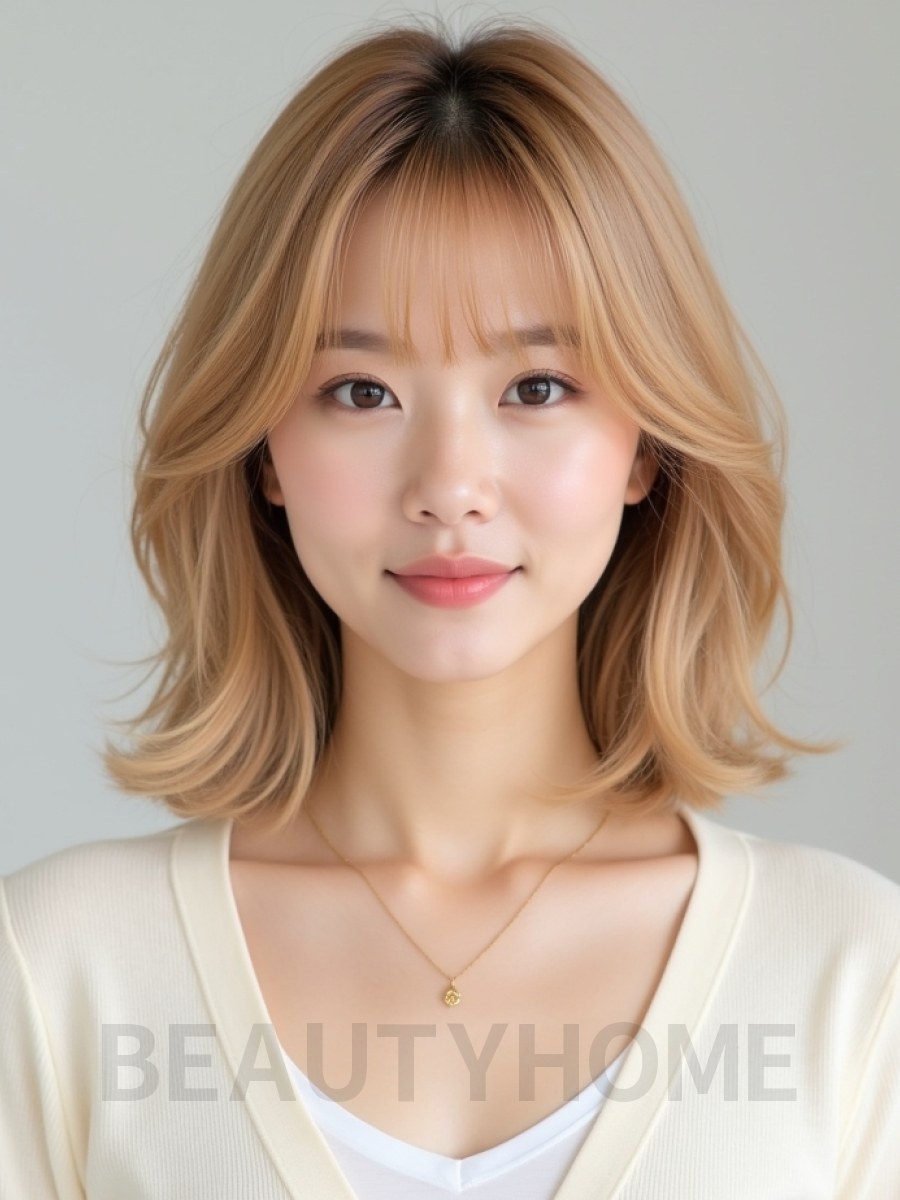 골든 블론드 쇄골 레이어드 단발+뱅