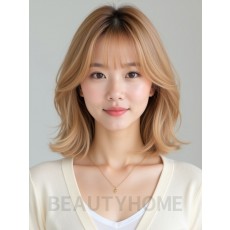 골든 블론드 쇄골 레이어드 단발+뱅