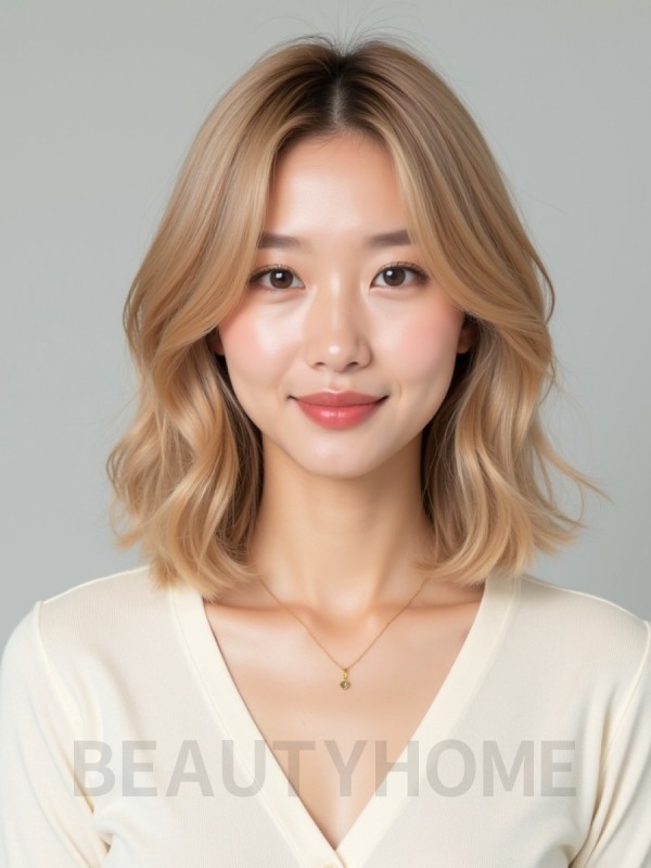 골든 블론드 턱밑 웨이브 단발