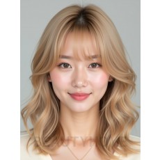 골든 블론드 어깨 웨이브+커튼뱅
