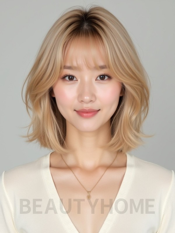 골든 블론드 쇄골 인버티드 단발+사이드뱅