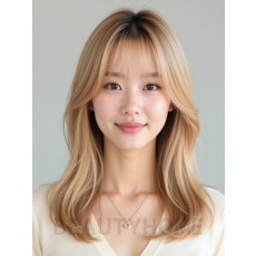 골든 블론드 쇄골 생머리+사이드뱅
