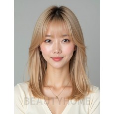골든 블론드 쇄골 생머리+풀뱅
