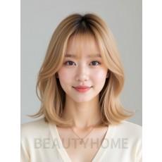 골든 블론드 어깨 그라데이션 단발+커튼뱅