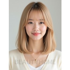 골든 블론드 어깨 스트레이트 단발+뱅