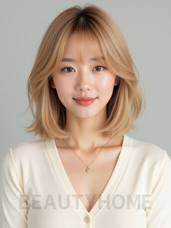 골든 블론드 쇄골 레이어드 단발+풀뱅