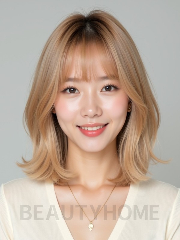 골든 블론드 턱밑 레이어드 단발+뱅