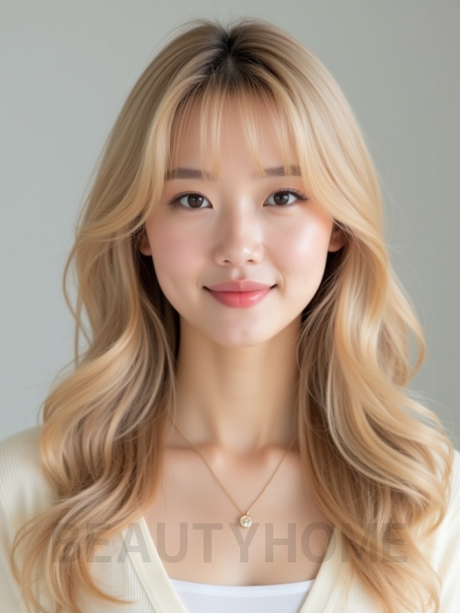 골든 블론드 쇄골 웨이브+시스루뱅