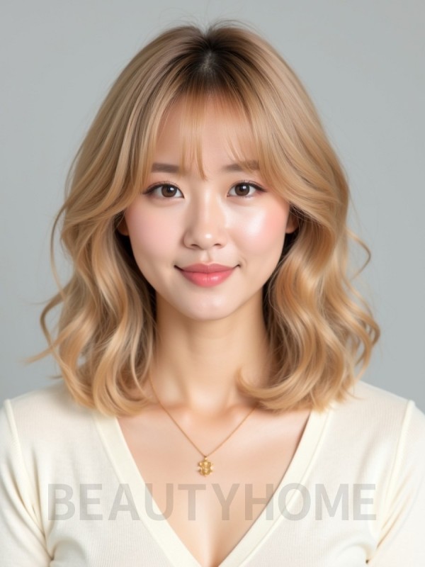 골든 블론드 턱밑 컬 단발+뱅
