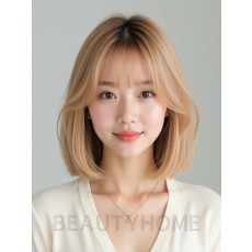 골든 블론드 쇄골 스트레이트 단발+커튼뱅