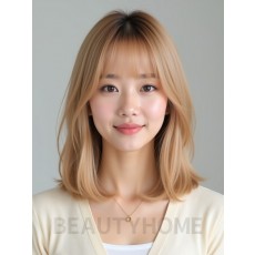 골든 블론드 어깨 생머리+시스루뱅