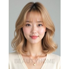 골든 블론드 어깨 웨이브+시스루뱅