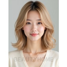 골든 블론드 어깨 레이어드 단발+사이드뱅