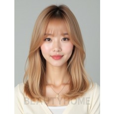 골든 블론드 어깨 생머리+커튼뱅