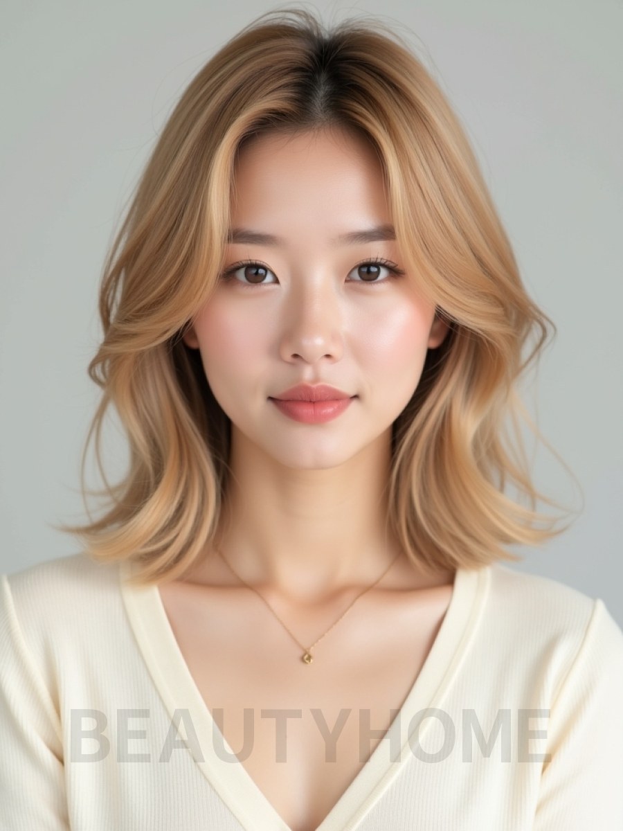 골든 블론드 턱밑 비대칭 단발