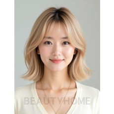 골든 블론드 어깨 스택 단발+사이드뱅