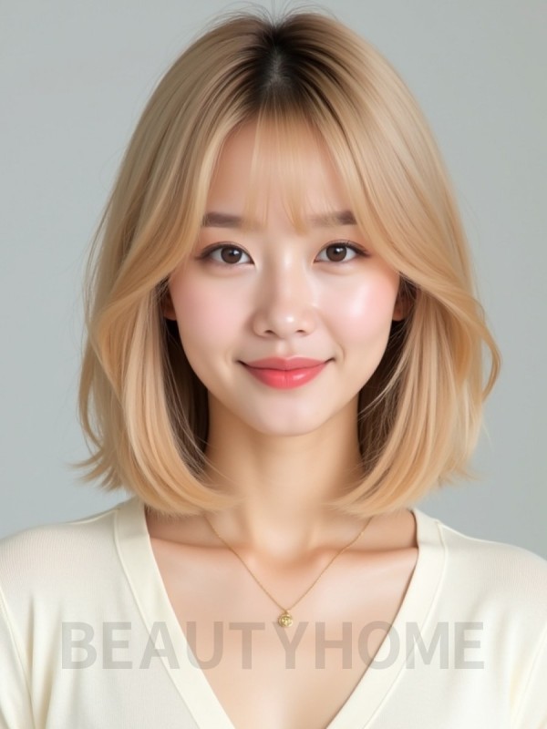 골든 블론드 어깨 스트레이트 단발