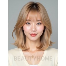 골든 블론드 쇄골 그라데이션 단발+커튼뱅