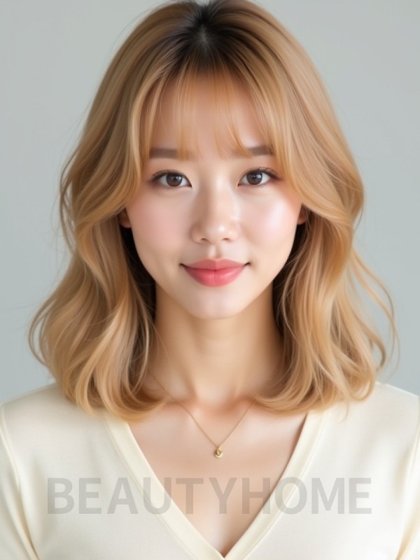 골든 블론드 어깨 레이어+풀뱅
