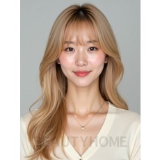 골든 블론드 긴 레이어+사이드뱅