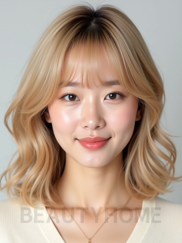 골든 블론드 어깨 웨이브+풀뱅