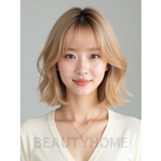 골든 블론드 턱밑 텍스처 단발+풀뱅