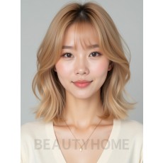 골든 블론드 어깨 웨이브 단발+사이드뱅