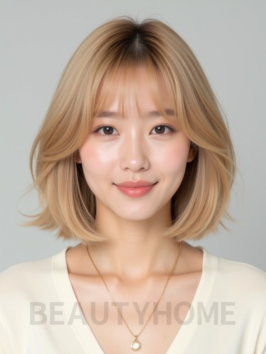 골든 블론드 쇄골 스택 단발+뱅