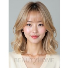 골든 블론드 어깨 레이어+시스루뱅