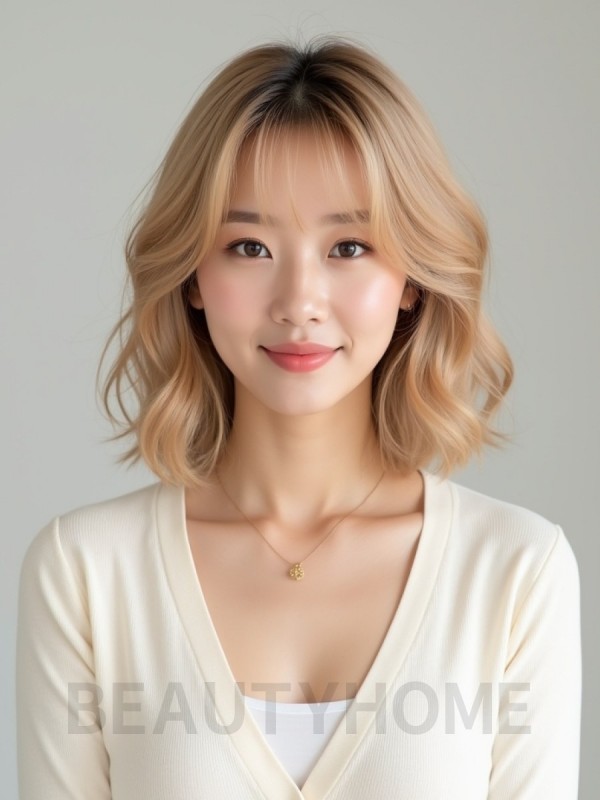 골든 블론드 쇄골 웨이브 단발+뱅