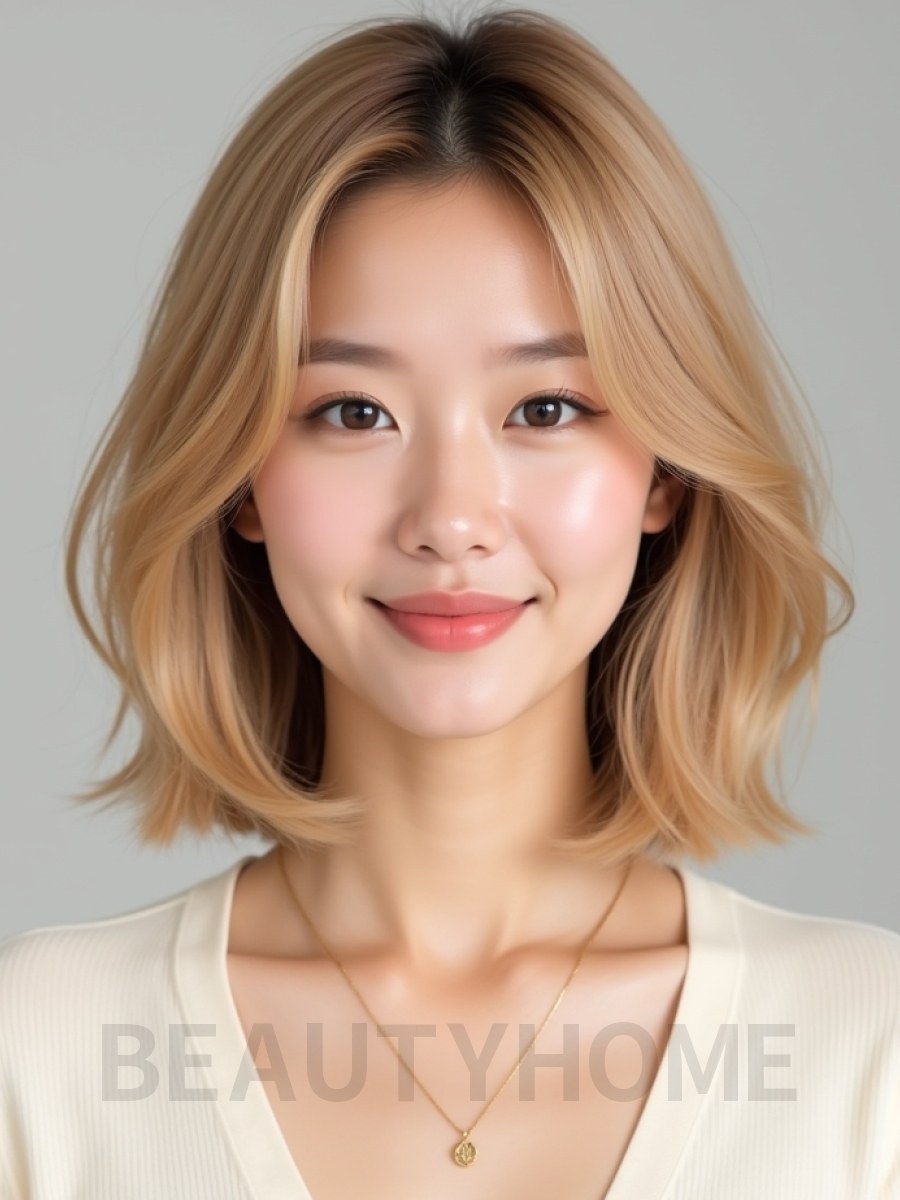 골든 블론드 쇄골 블런트 단발