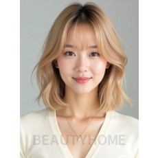 골든 블론드 턱밑 그라데이션 단발+사이드뱅