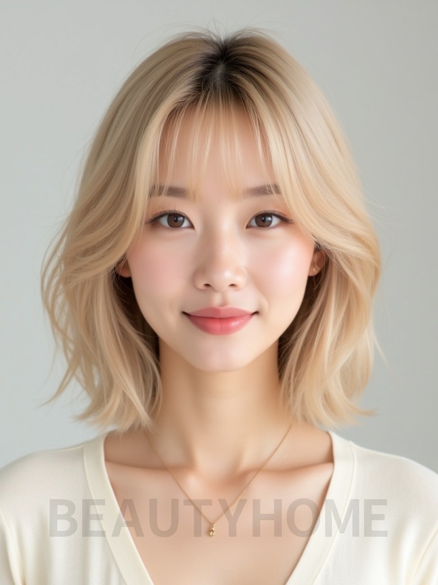 골든 블론드 쇄골 인버티드 단발+풀뱅