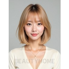 골든 블론드 쇄골 스트레이트 단발+풀뱅