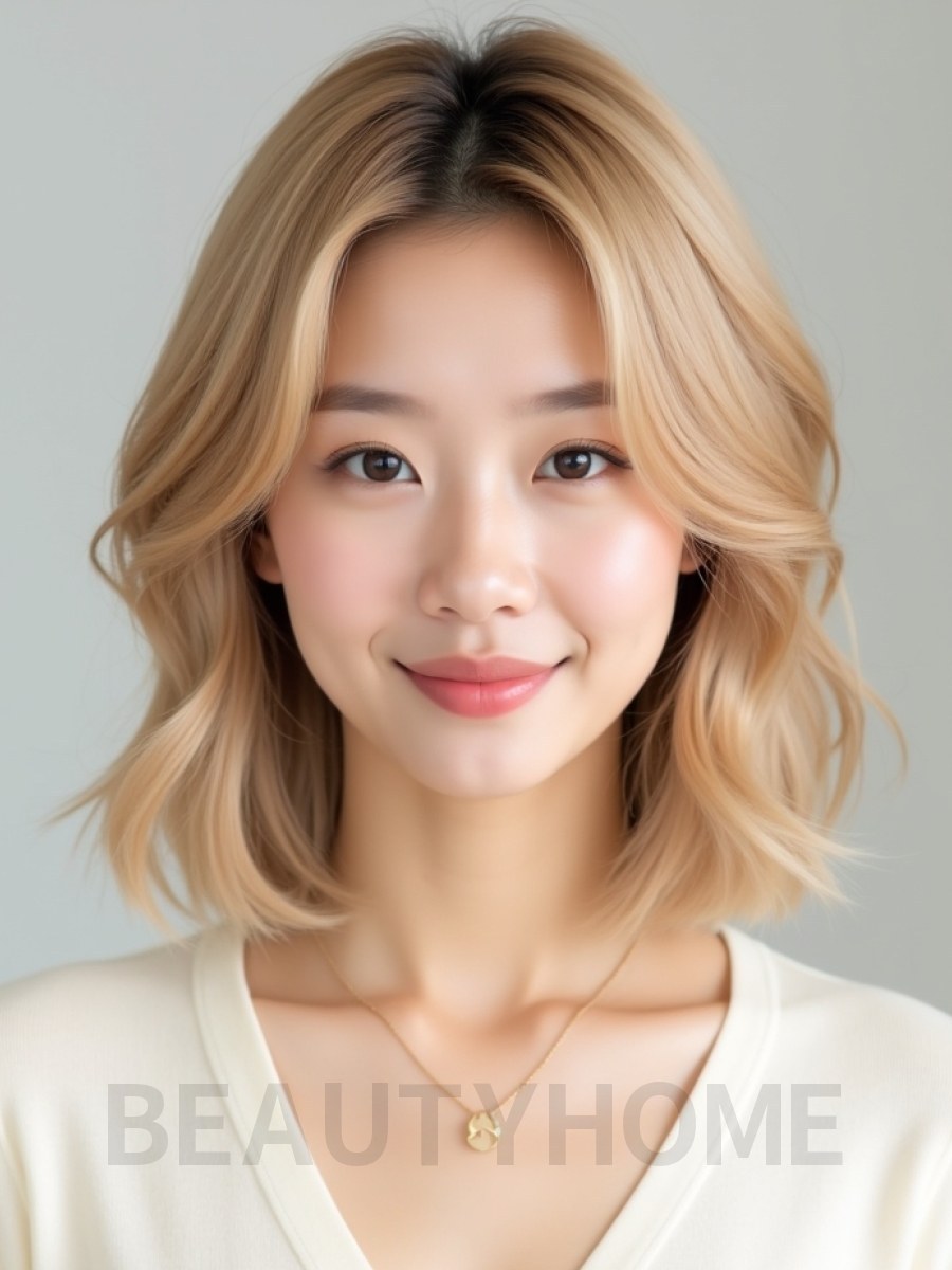골든 블론드 어깨 비대칭 단발