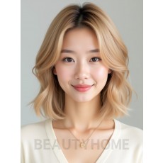 골든 블론드 어깨 비대칭 단발