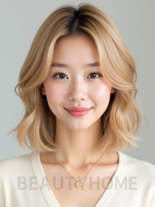 골든 블론드 어깨 비대칭 단발