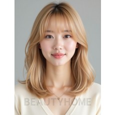 골든 블론드 어깨 생머리+사이드