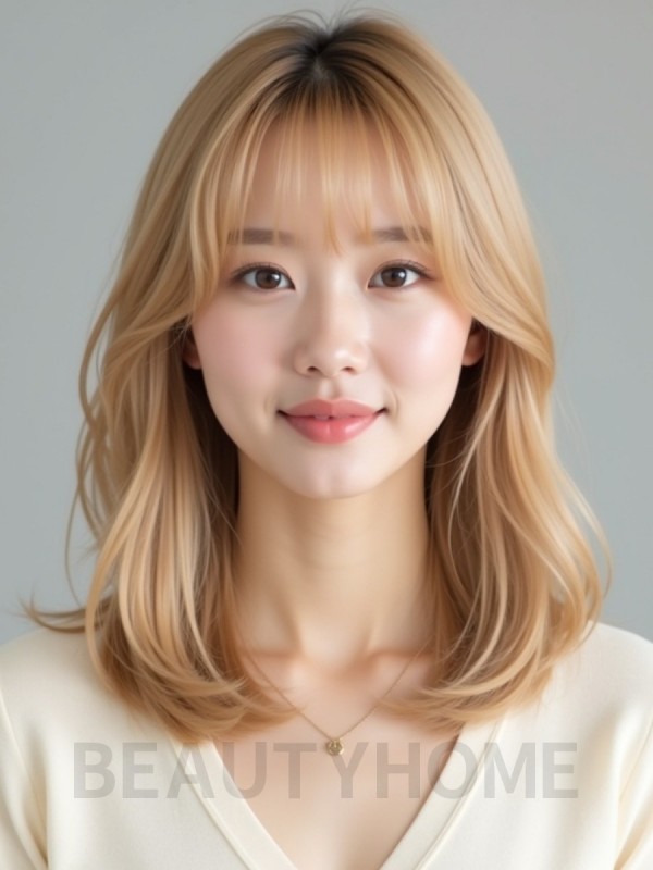 골든 블론드 어깨 생머리+사이드